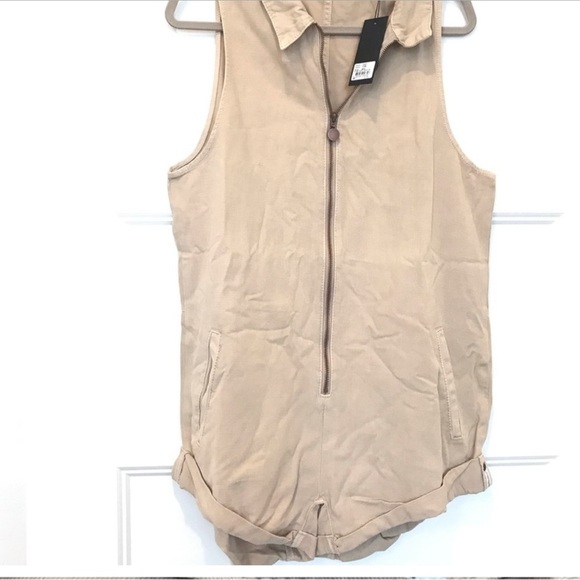 Tan Sleeveless Zip-Up Romper - Picture 4 of 6